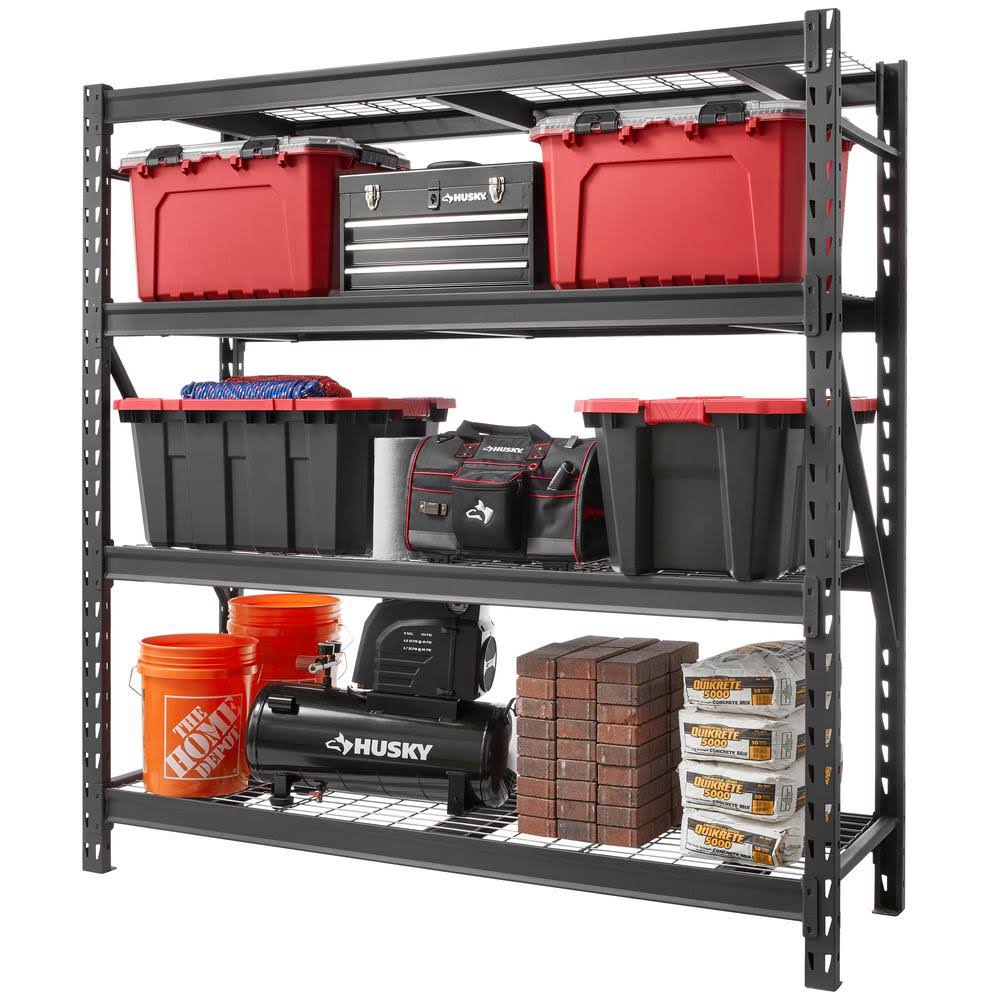 Husky Black 4-Tier Heavy-Duty Welded Steel Garage Shelving Unit, 77 in. W x 78 in. H x 24 in. D