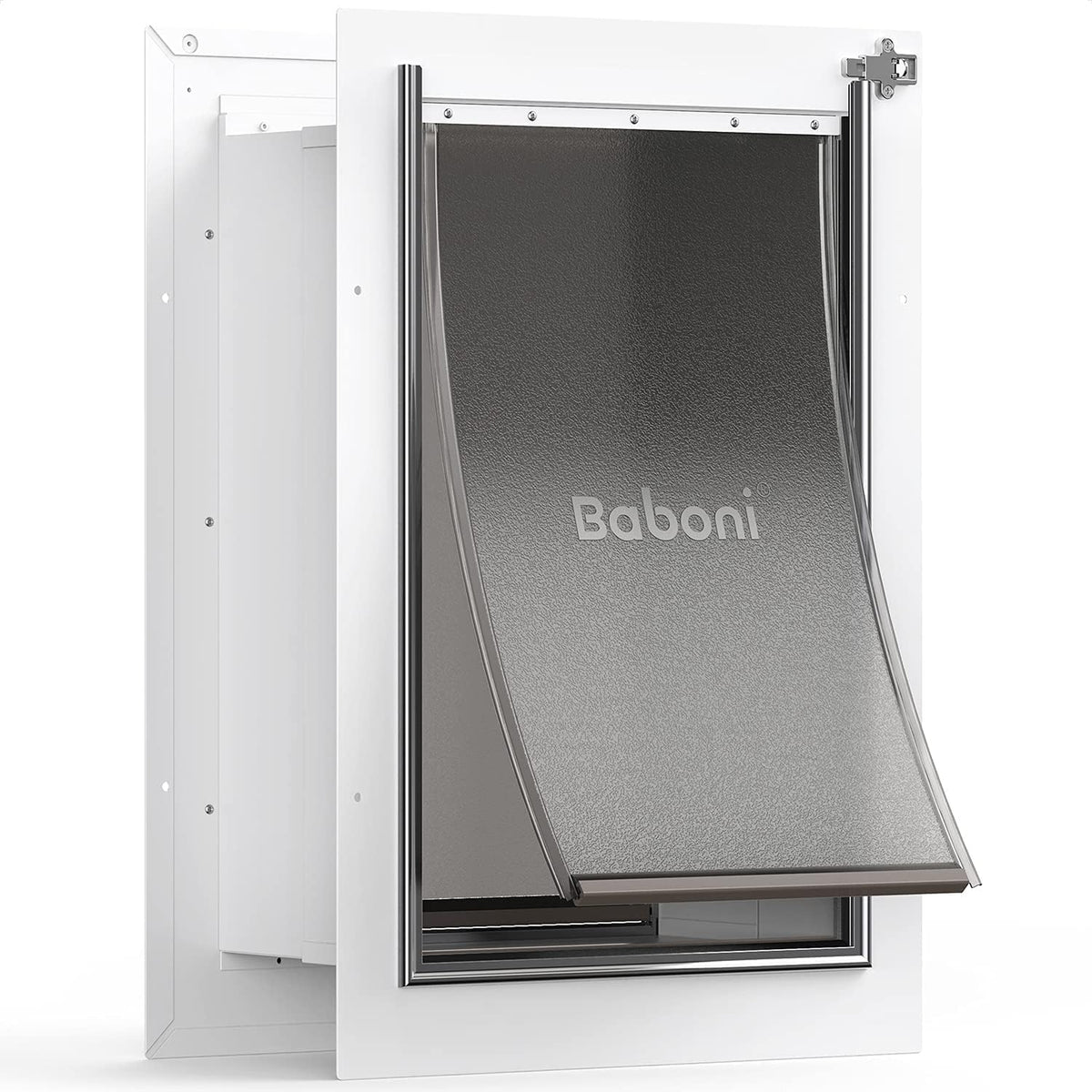 Large Baboni Dog and Cat Door for Walls, Steel Frame with Telescoping Tunnel, Aluminum Lock and Double Flap for Pets Up to 100 Lb