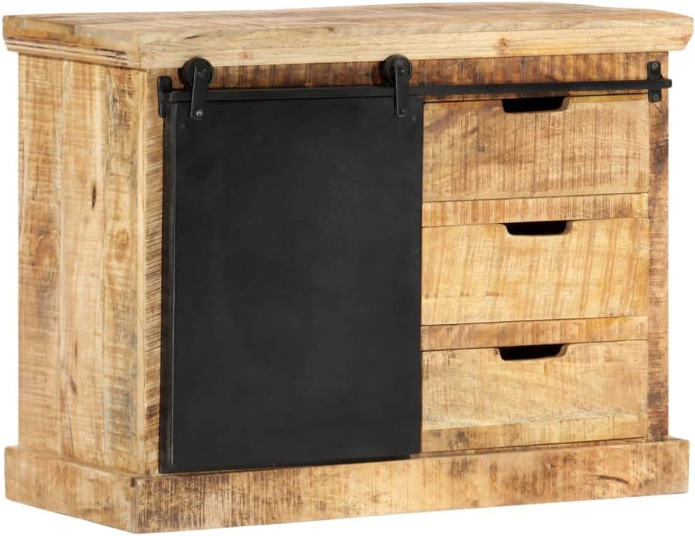 Solid Mango Wood Textured Sideboard Cabinet, 31.5 x 11.8 x 23.6, Retro Style