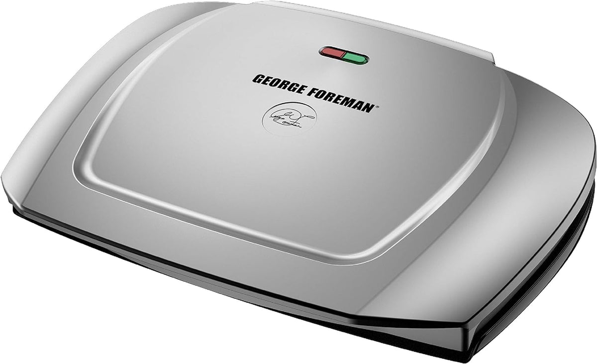 George Foreman 9-Serving Electric Grill and Panini Press with Basic Plates, 144-Square-Inch Surface, Platinum, GR2144P