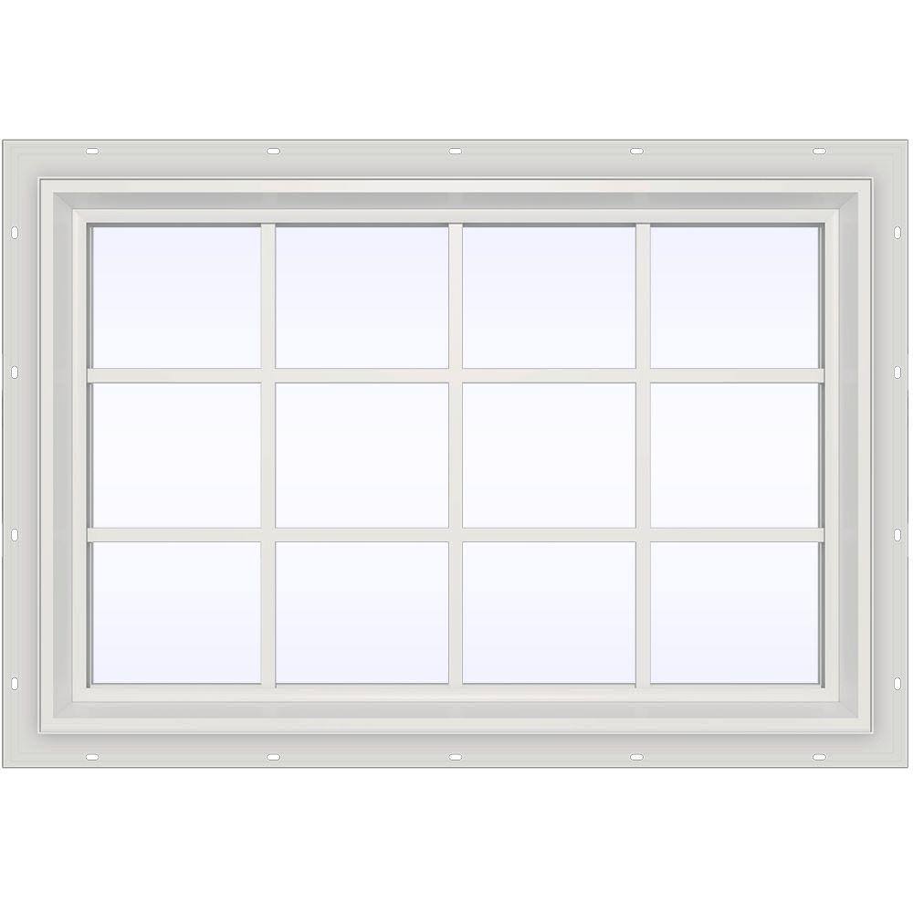 JELD-WEN V-2500 Series Fixed Picture Window, 47.5 in. x 35.5 in. White Vinyl Frame with Colonial Grids/Grilles