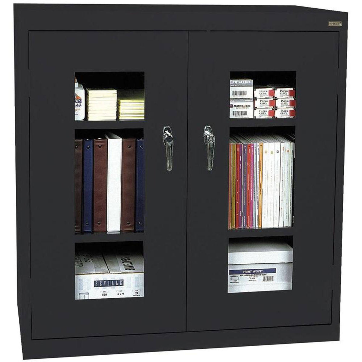Sandusky Clear View Counter Storage Cabinet, Black, 42H x 36W x 18D