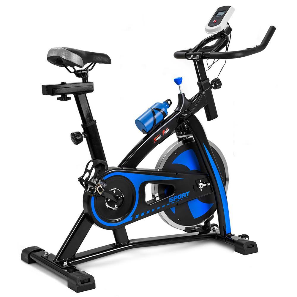 Blue and Black XtremepowerUS Indoor Cycling Bike, Stationary Fitness Trainer