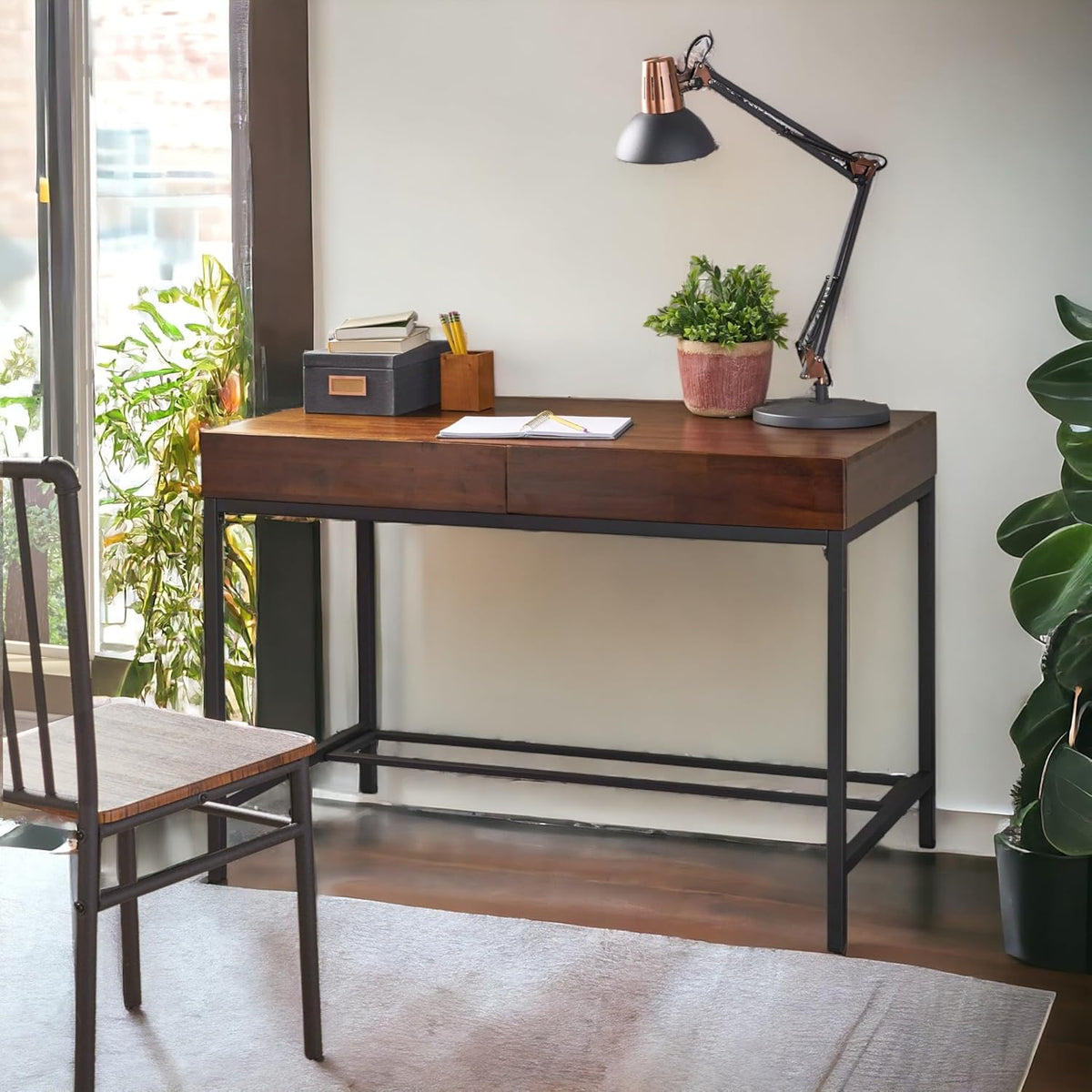 Wood Computer Desk with Built-In Storage, Durable Home Office Workstation Designed for Modern Interiors