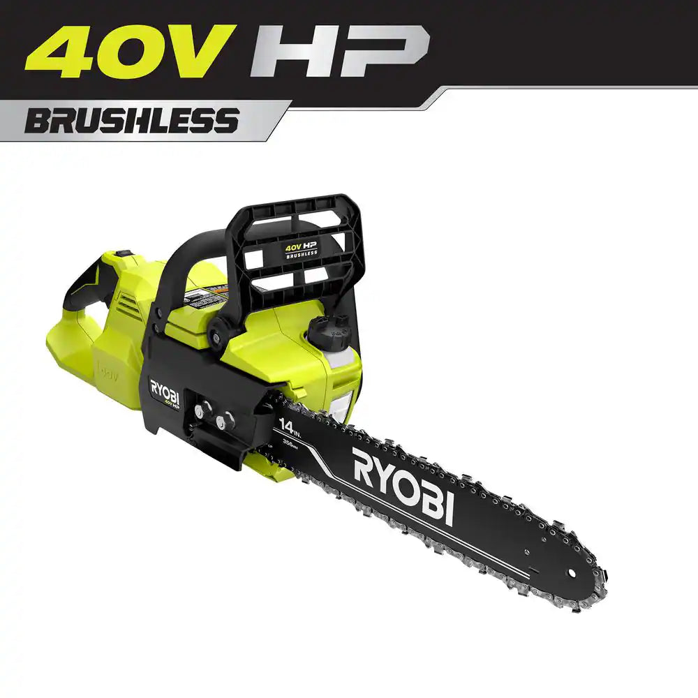 RYOBI RY405010BTL 40V HP Brushless Cordless Chainsaw with 14-Inch Bar, Battery and Charger Not Included