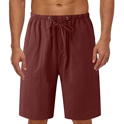 Mens Lightweight Linen Shorts with Elastic Waist, Drawstring, Pockets and Slim-Fit Design for Beach, Running & Everyday Wear