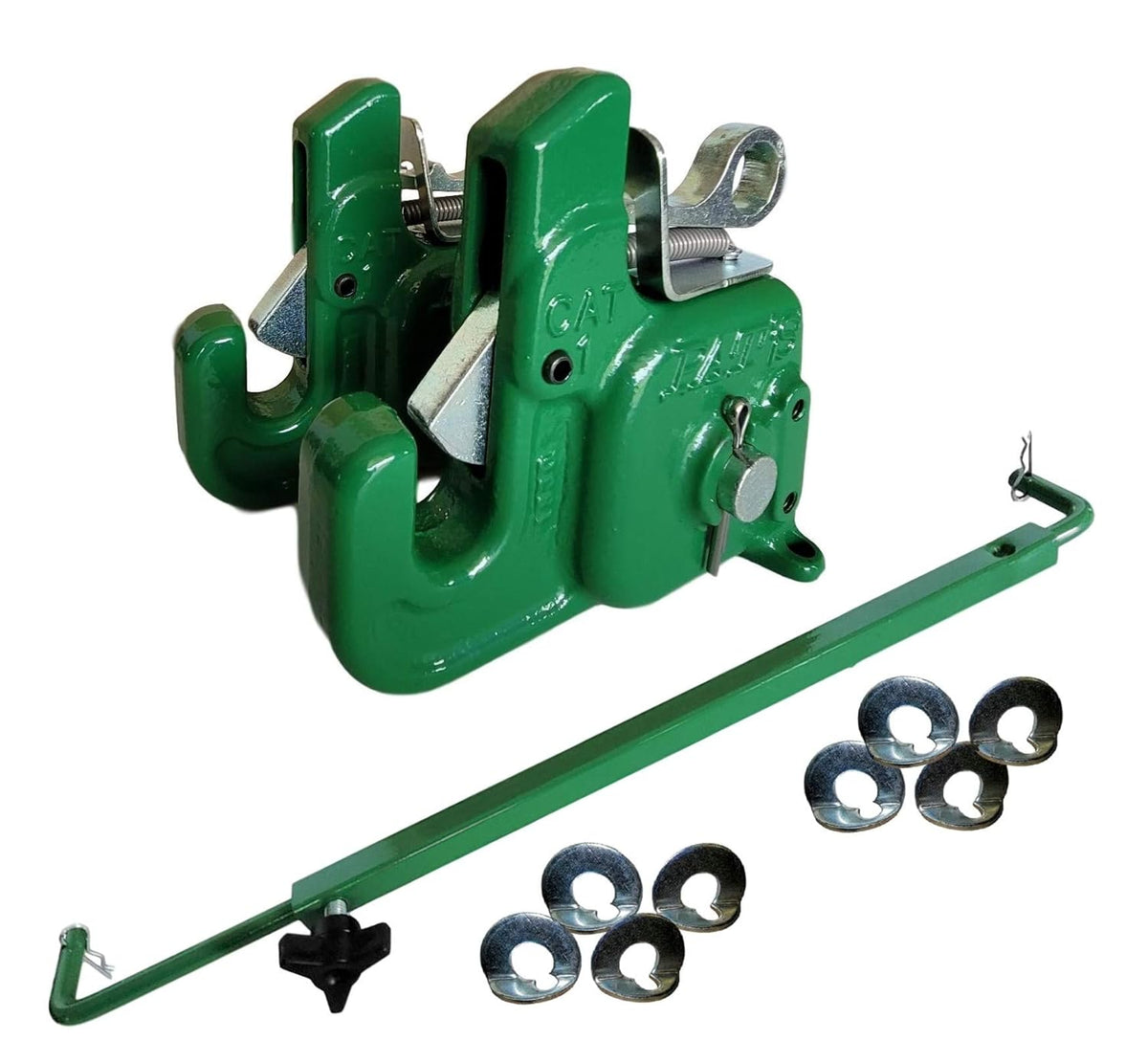 Pats Easy Change Quick Hitch System with Stabilizer Bar, Flexible and Durable, CAT #1, Green