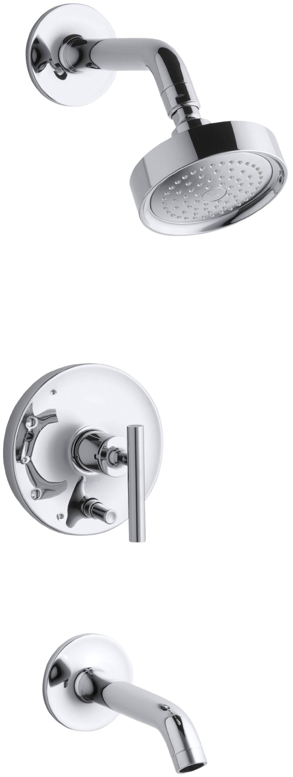 Kohler Purist Rite-Temp Bath and Shower Faucet Trim, Pressure-Balancing, Polished Chrome, K-T14420-4E-CP; Valve Not Included