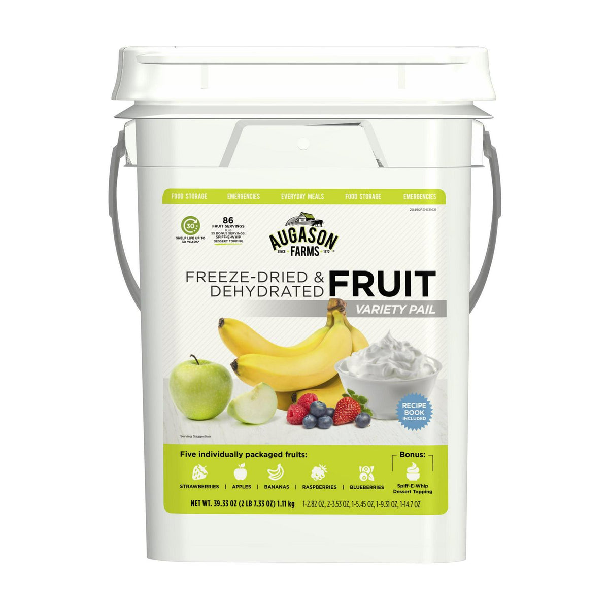 Augason Farms Emergency Food Pail with 86 Servings of Freeze-Dried and Dehydrated Fruit Variety