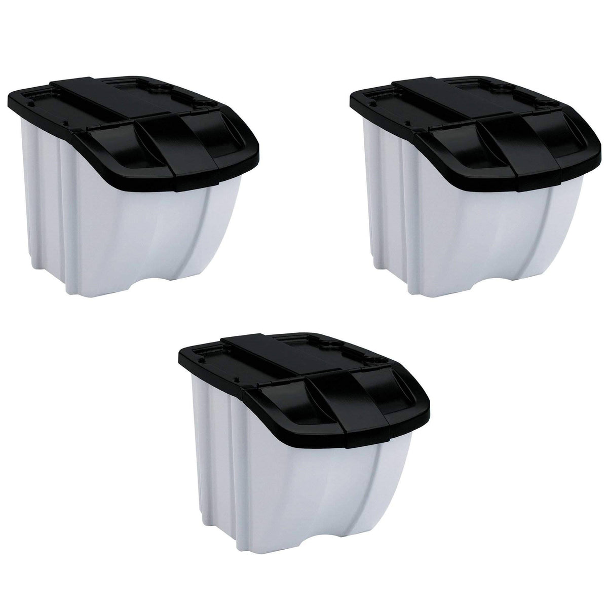 Suncast Gray Recycle Storage Bins, 18-Gallon Indoor or Outdoor Stackable Design, 3-Pack