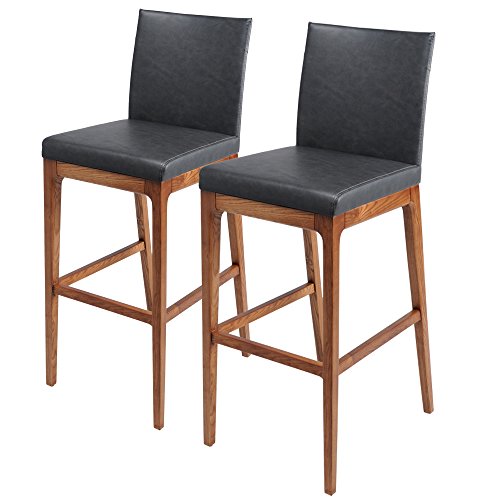 Set of 2 New Pacific Direct Devon Counter Stools with PU Leather Seats, Antique Gray Upholstery and Walnut Brown Legs