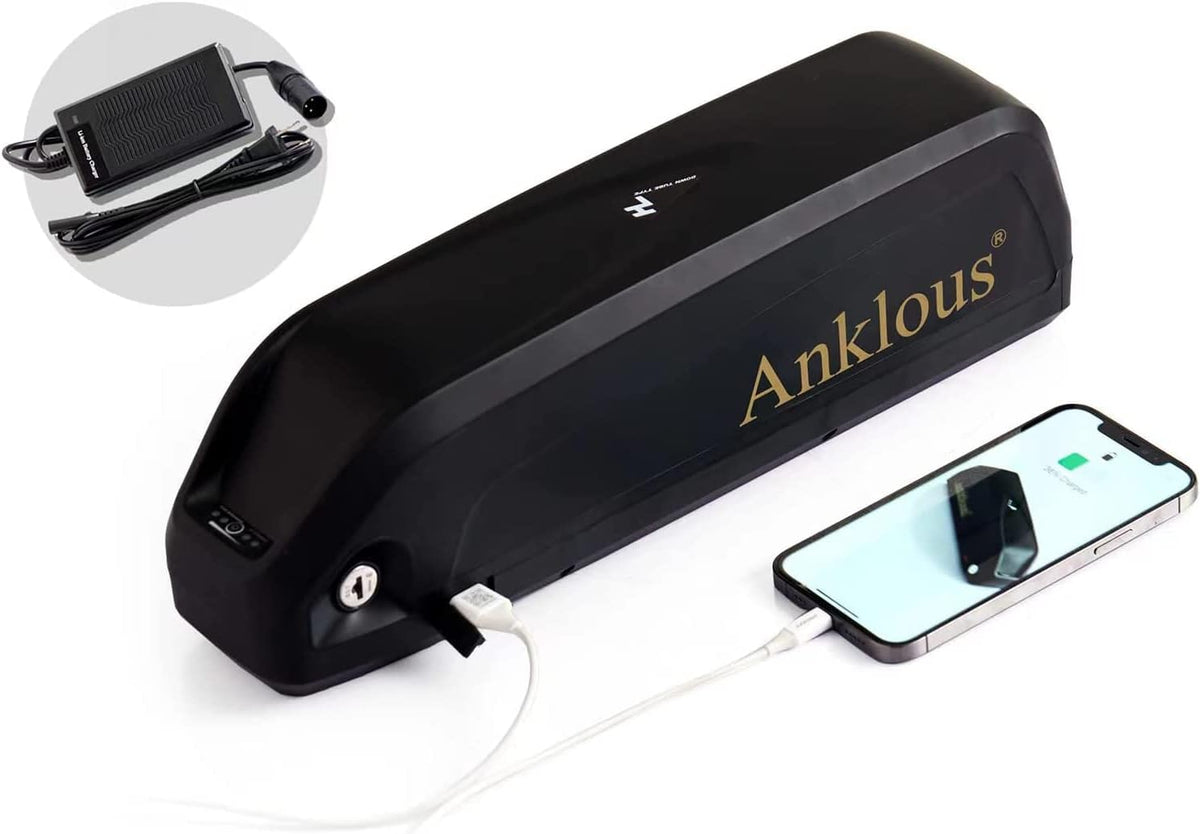 ANKLOUS 48V 10Ah Lithium Ebike Battery for 250W, 500W and 750W Motors, Featuring USB Port, 3A Charger and Safety Lock; Compatible with Bafang, Voilamart, AW and Ancheer