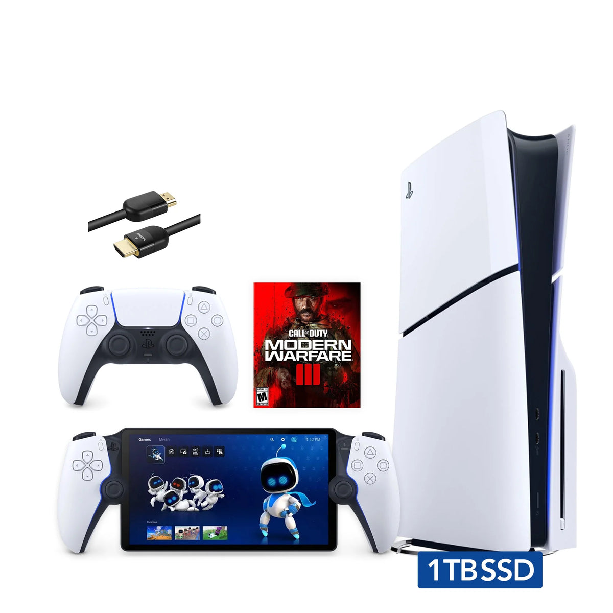 PlayStation 5 Slim Disc Edition 1TB PCIe SSD Gaming Console Bundle with Call of Duty Modern Warfare III, Portal Remote Player and Mytrix 8K Ultra High Speed HDMI Cable
