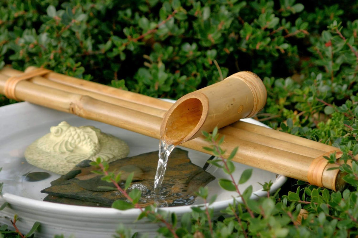 Bamboo Accents 18-Inch Water Fountain and Pump Kit with 3-Arm Split-Resistant Natural Bamboo Design for Indoor or Outdoor Zen Gardens