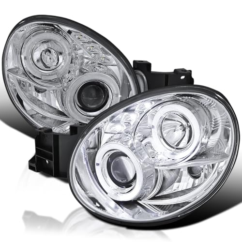 SPEC-D TUNING Dual Halo LED Projector Headlight Assembly with Glossy Black Housing and Smoke Lens, Left and Right Pair for 2002-2003 Subaru Impreza