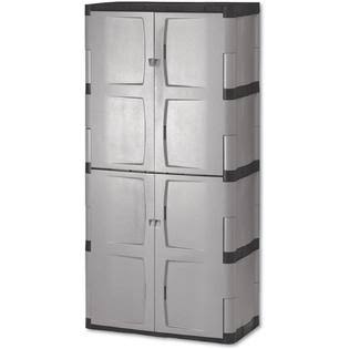 Rubbermaid 7083 Double-Door Storage Cabinet with Base and Top, 36W x 18D x 72H, Gray and Black