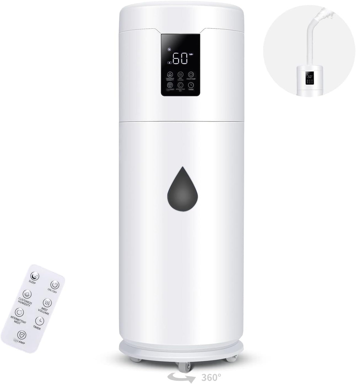 Hiswelle 17L 4.49Gal Ultrasonic Cool Mist Humidifier for Large Rooms up to 1000 sq ft, with Top Fill, 360° Nozzle, 4 Speeds, Humidistat and Essential Oil Tray