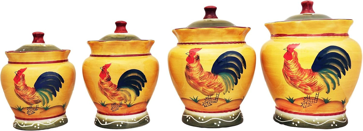 Tuscan Sunshine Country Rooster Hand-Painted Canister Set