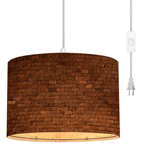 Plug-In Pendant Light with Linen Lampshade, Clear Cord and Dimmable Switch for Bedroom or Living Room