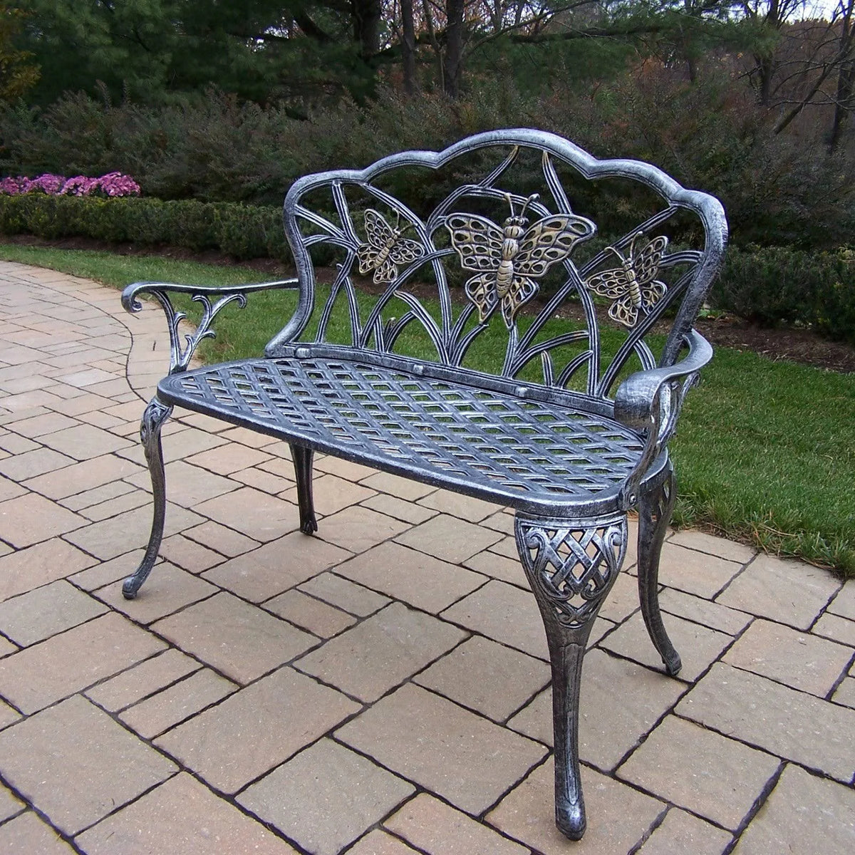 Oakland Living Butterfly Outdoor Loveseat Bench, Cast Aluminum, Gray