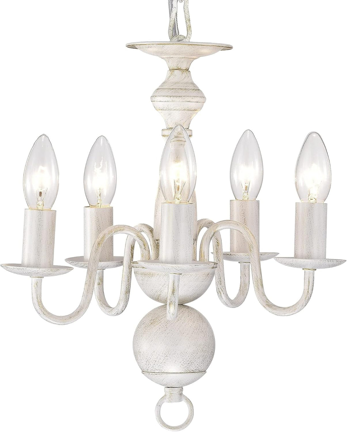 5-Light White Metal Chandelier with Rustic Farmhouse Styling, French Country Ceiling Lighting for Entryway, Foyer, Dining Room and Living Room