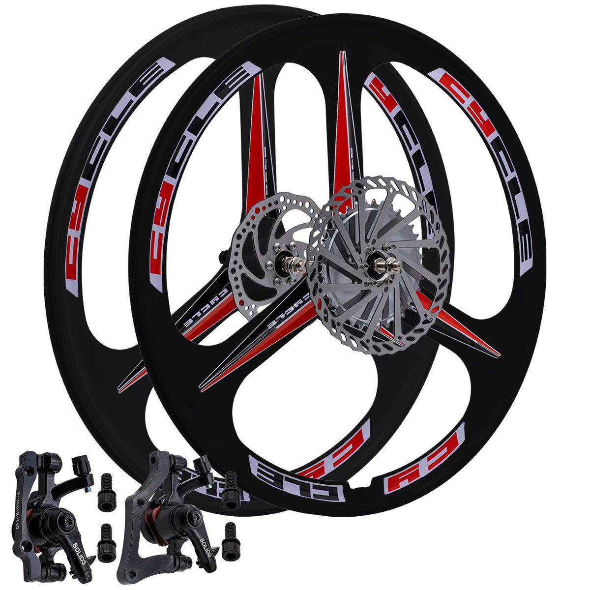 BBR Tuning Black Motorized Bike Mag Wheel Set with 26 inch Heavy Duty 3 Spoke Design
