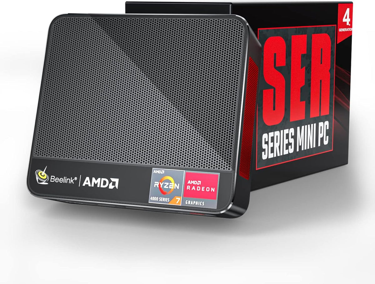 Beelink SER4 Mini Gaming PC with Windows 11, AMD Ryzen 7 4800U 7nm Processor, 8C/16T up to 4.2GHz, 32GB DDR4 RAM, 512GB NVMe SSD, 4K@60Hz Triple Display, Dual HDMI and Type-C, 57W, WiFi 6E, Bluetooth 5.0