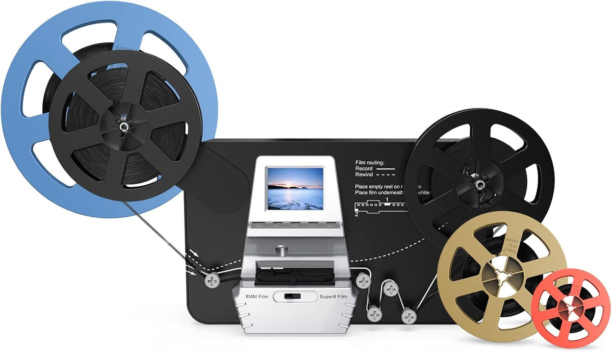 MovieMaker 8mm and Super 8 Film-to-Digital Converter with 2.4-Inch LCD, Converts 5-Inch and 8-Inch Reels into 1080P Videos