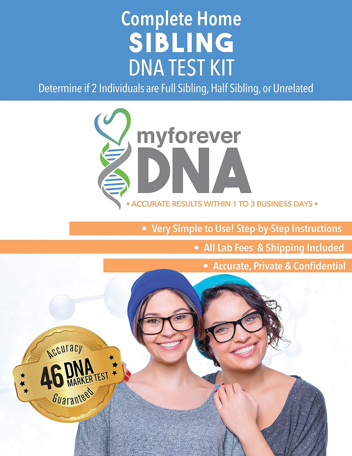 My Forever DNA Sibling DNA Test Kit with 46 Genetic Markers, Lab Fees and Shipping Included, Confidential Results
