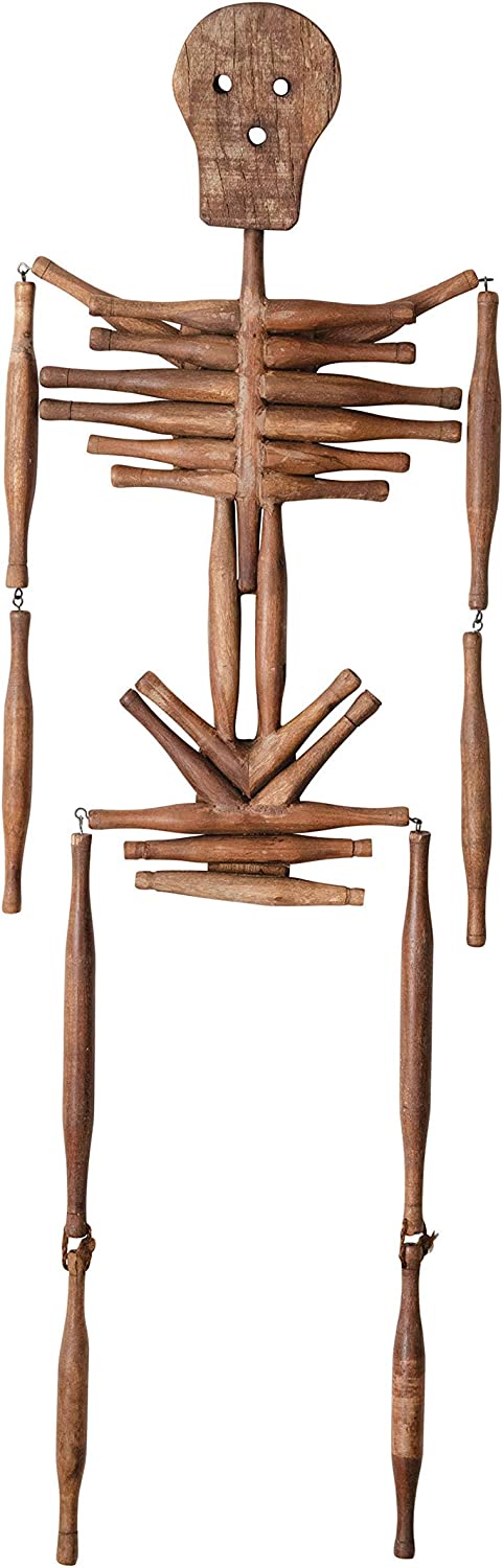 Creative Co-Op Hanging Wood Rolling Pin Skeleton Figure, 14 L x 2 W x 42 H, Multi; Each One Will Vary