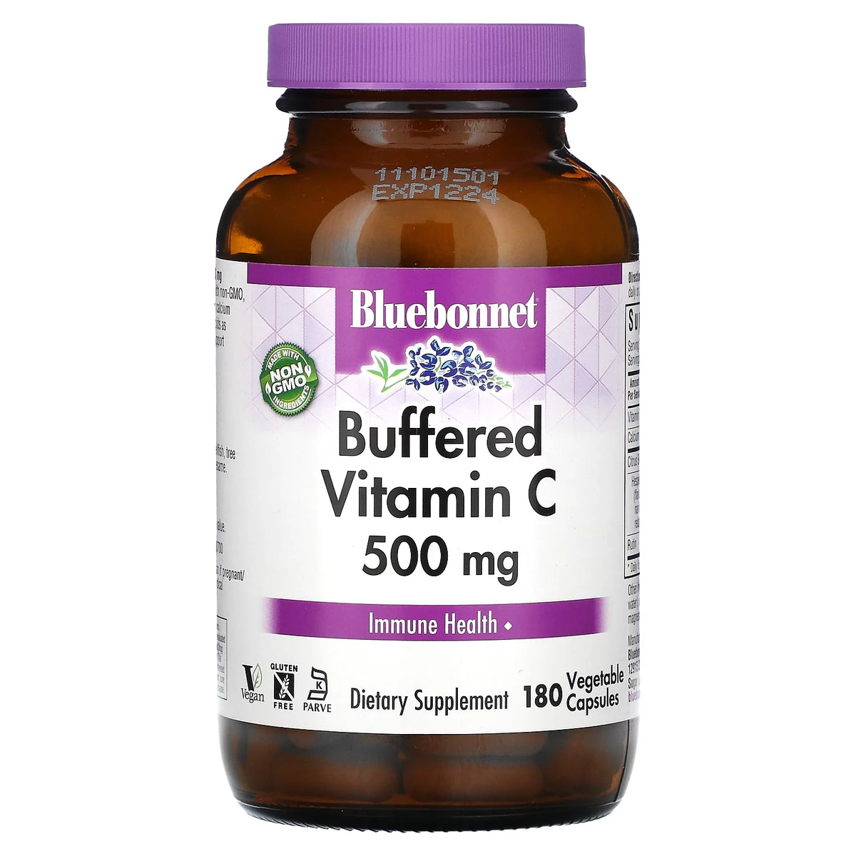 Buffered Vitamin C, 500 mg, 180 Vegetable Capsules, by Bluebonnet Nutrition