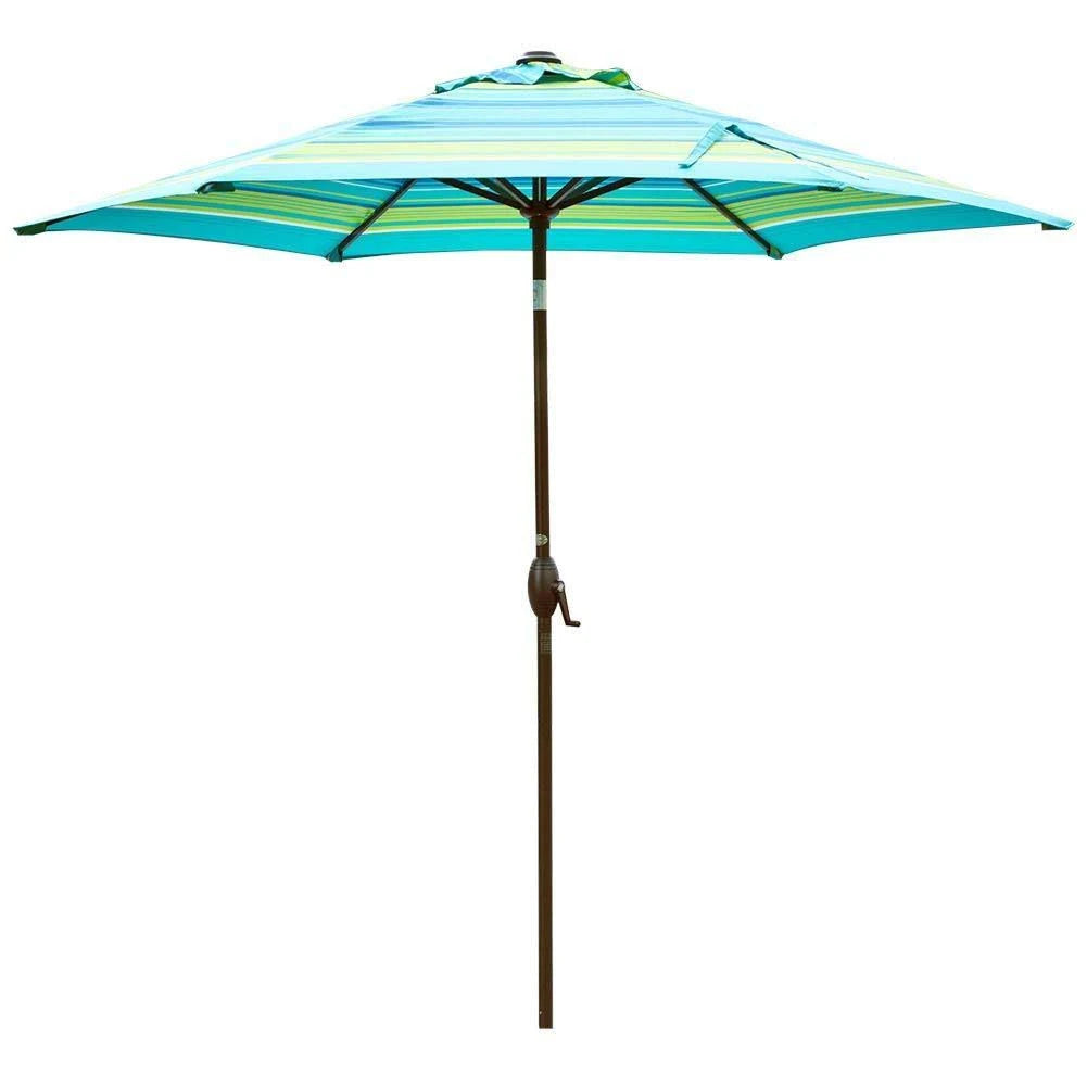 Abba Patio 9-Feet Turquoise Striped Market Umbrella with Push Button Tilt and Crank