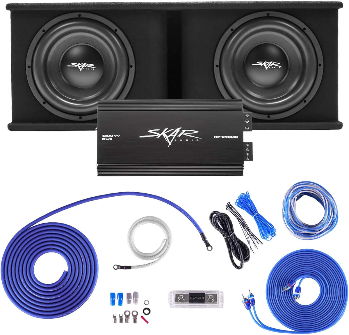 Skar Audio SDR Series Dual 12-Inch Subwoofer Bass Package with Loaded Enclosure and Amplifier, 2,400 Watts