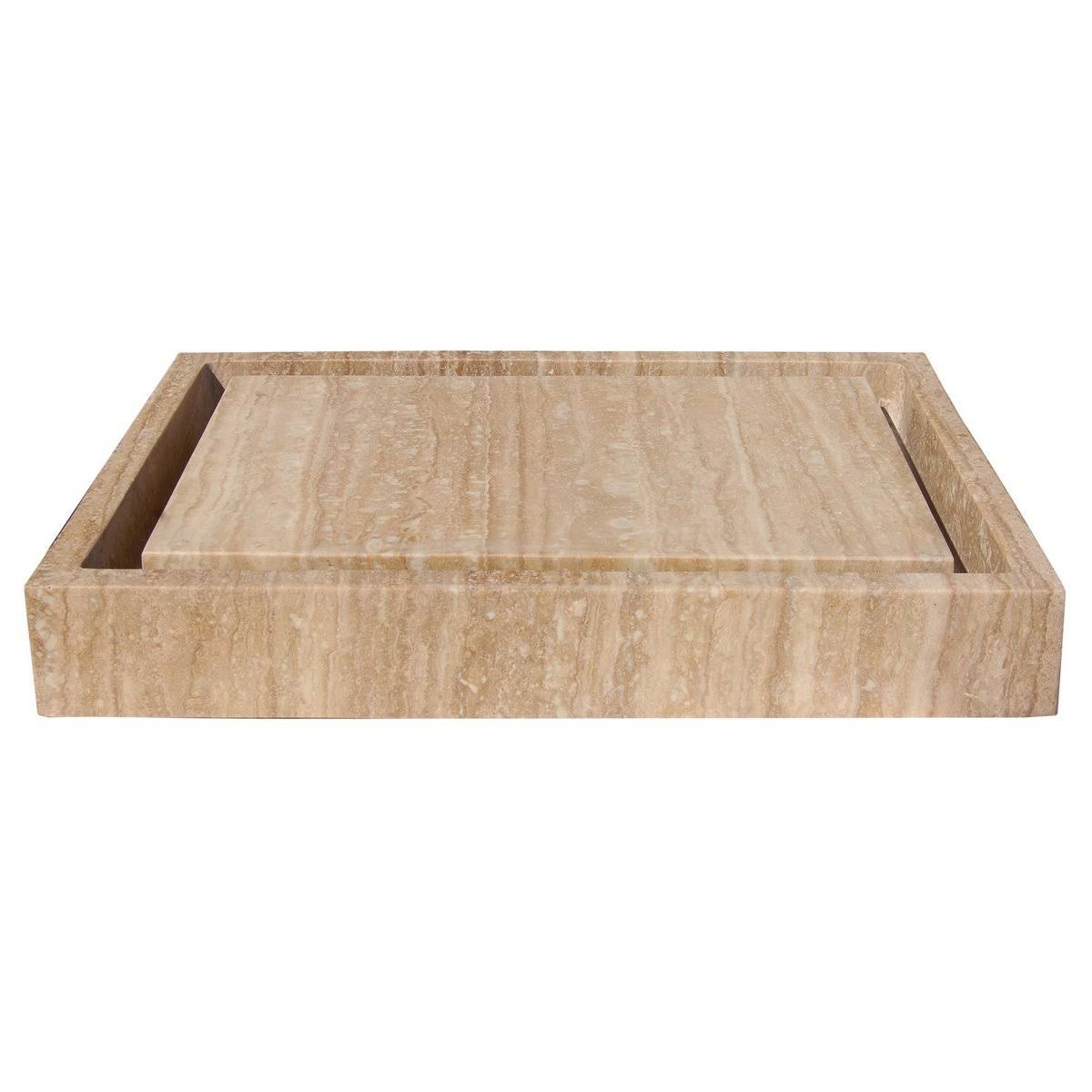 Eden Bath Rectangular Infinity Pool Sink, Honed Beige Travertine