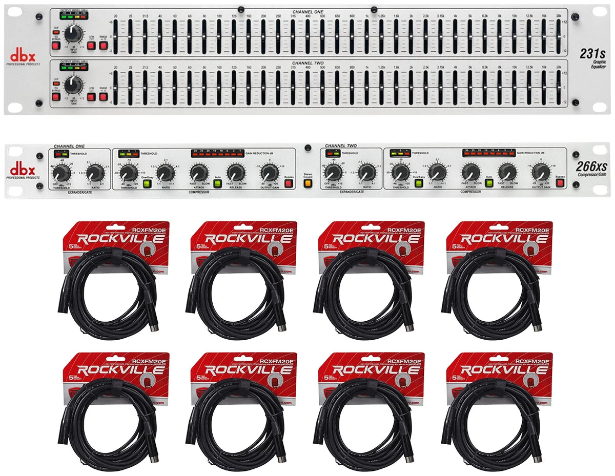 DBX 231S Dual 31-Band Graphic Equalizer with Audio Rack Mount Design, Compressor and Cables