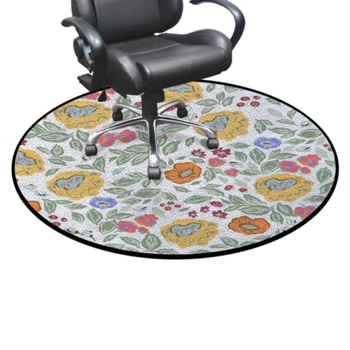 35.4-Inch Round Office Chair Mat in Dark Blue and White, Durable Anti-Slip Floor Protector for Hardwood Computer Desk or Gaming Chairs