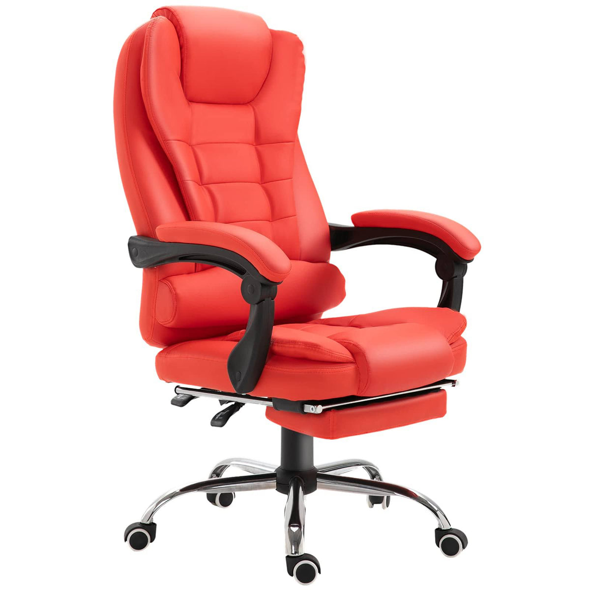 HOMCOM Reclining Executive Home Office Chair with PU Leather Upholstery and Footrest, Red