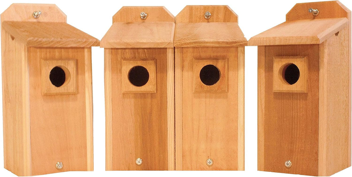 Set of 4 Cedar Bluebird Houses for Outdoor Backyard Bird Nesting