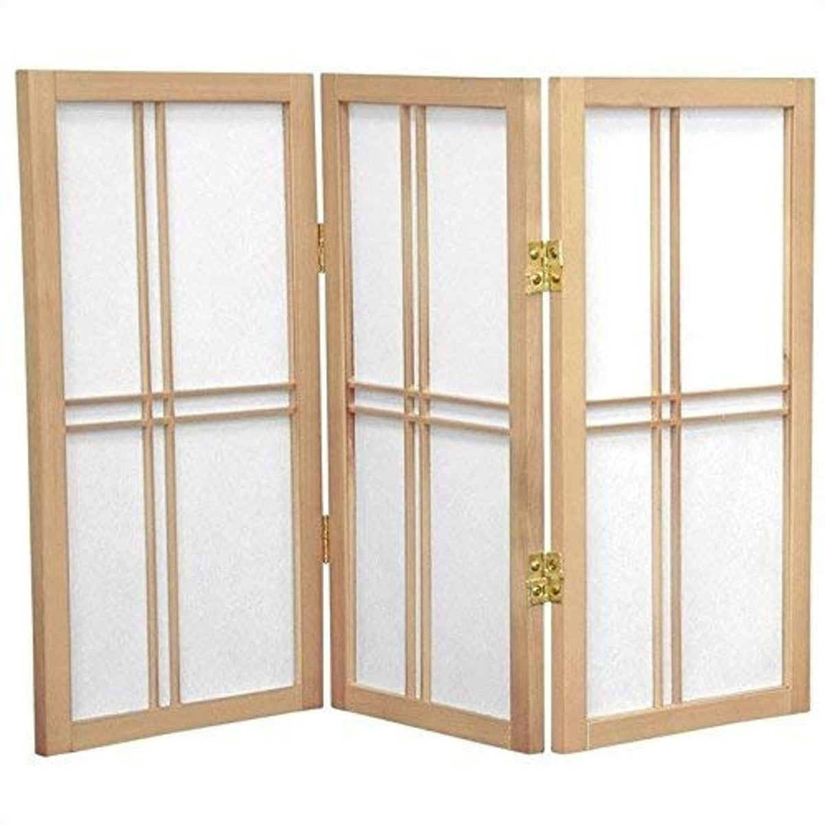 Oriental Furniture 3-Panel Double Cross Shoji Screen for Desktops, 2 ft. Tall, Natural Finish