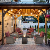 3-Piece Outdoor Patio Furniture Set with Two Swivel Rocker Chairs and Rattan Side Table, Wicker Glider Seating for Deck, Porch or Poolside, Brown and Blue