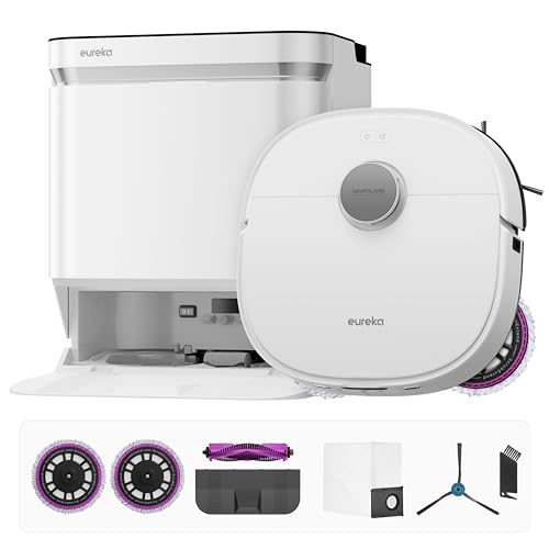 Eureka J15 Pro Ultra Robot Vacuum and Mop with Self-Emptying Base, 16,200 Pa Suction and Flex-Arm Mop, Featuring Hot Water Washing, Hot Air Drying, Anti-Tangle Technology and AI Obstacle Avoidance, Black