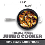 Granitestone Jumbo Nonstick Cooker with Lid, Family-Sized Triple-Coated Open Skillet with Stainless Steel Stay-Cool Helper Handle, Oven and Dishwasher Safe