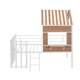 Harper & Bright Designs Twin Low Loft House Bed with Roof, Window, Guardrail and Ladder, Metal Kids Frame for Girls and Boys, White