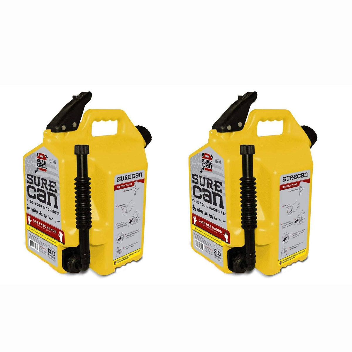 Surecan 5-Gallon Diesel Fuel Can with Self-Venting Design and Rotating Spout, Yellow 2-Pack