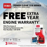 Toro Power Clear 518 ZE Snow Blower with 99cc 4-Cycle Engine, 18×22