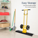 36in Galvanized Heavy-Duty Snow Pusher with 2 Wheels, Adjustable Handle & Blade Angle for Snow Removal, Black