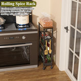 4-Tier Slim Rolling Storage Cart with Wood Top and Metal Frame, Narrow Mobile Organizer with Handle for Kitchen, Laundry Room, Bathroom or Other Tight Spaces