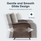 3-Piece Outdoor Patio Furniture Set with Two Swivel Rocker Chairs and Rattan Side Table, Wicker Glider Seating for Deck, Porch or Poolside, Brown and Blue