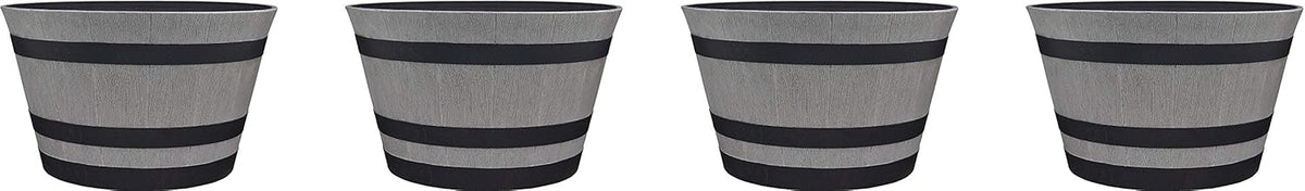 Southern Patio Resin Whiskey Barrel Planters, Birchwood Grey, Pack of 4, 15.5-Inch Decorative Outdoor Plant Containers