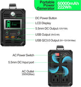 FlashFish 300W Solar Generator with 60000mAh Portable Power Station, 110V AC, DC 12V and QC USB Ports
